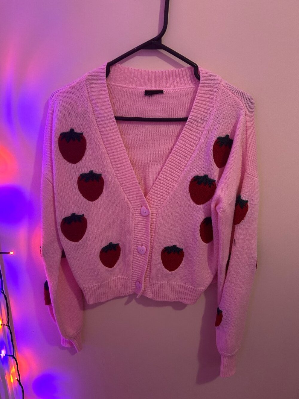 Pink Straberry Oversized V-neck Cardigan (Hot Topic)